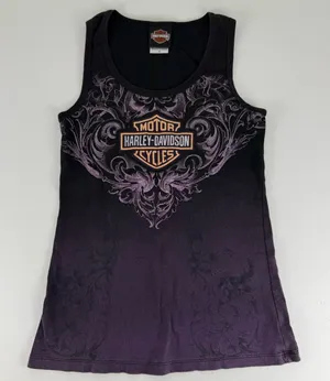 Harley-Davidson Bloomington IN Ombre Tank Top - Purple & Black Filigree - Size M thumbnail 1