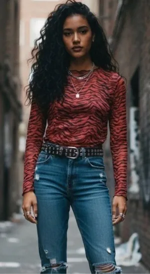 NEW Zara Sheer Animal Print‎ Mesh Top Women's S Red Long Sleeve Y2K thumbnail 1