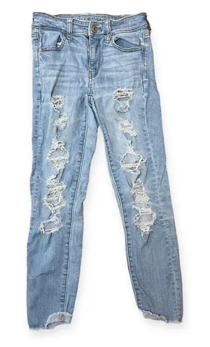 American‎ Eagle Next Level Stretch Jegging Crop Distressed Jeans Light Wash Sz 2 thumbnail 1