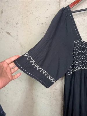 Free People Maxi Dress I'm The One Smocked Easy Fit Ruffle Black sz L thumbnail 4