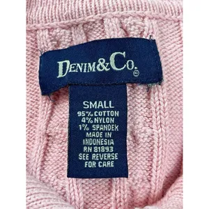 VTG Denim & Co Womens Small Pink Cable Knit Collared Button Up Cardigan Sweater thumbnail 5