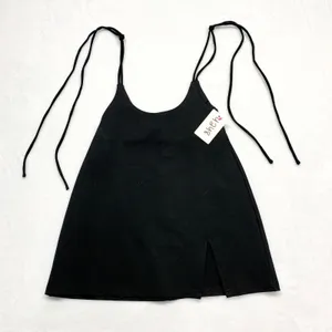 Tiger Mist Mini Top Womens Size XS Black Tie Strap Slit Rayon Blend Y2K Sexy‎ thumbnail 1
