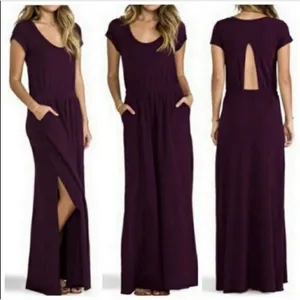 Free People Beach Andrina Maxi Dress Sz S Eggplant Purple Boho Coastal Side Slit thumbnail 2
