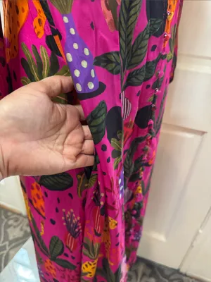 Farm Rio Jungle Print Maxi Dress Womens Pink Leopard Monkey Long Sleeve Sz S thumbnail 9