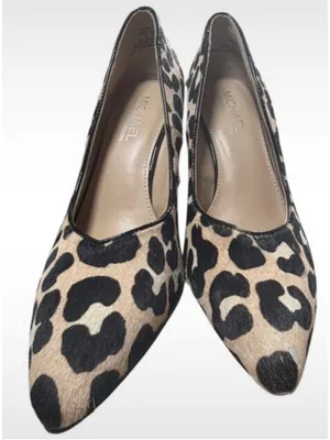 Women's Michael Shannon Leopard Print Heels Size 8 Beige Black thumbnail 3