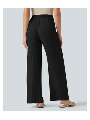 Halara Womens Small linin-like Black Wide-Leg Pants With Drawstring Waist - Size thumbnail 2