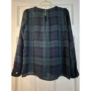 J.CREW Women’s XS Blue/Green Plaid Long Sleeve Blouse Preppy Office Holiday Top thumbnail 4