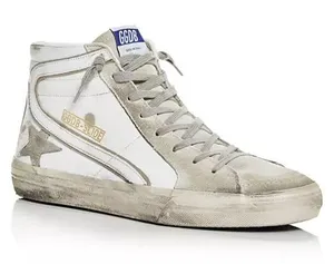 Golden Goose Slide High-Top Sneakers in White and Beige thumbnail 1