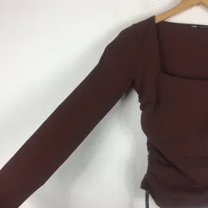 ZARA Brown Square Neck Ruched Stretch Jersey Top With Side Gathering Large thumbnail 10