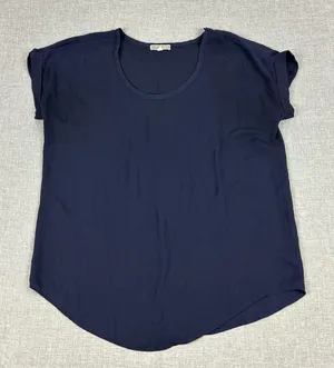 Athropologie‎ Pleione Blouse Womens M Blue Scoop Neck Short Sleeve Pleated Tunic thumbnail 1
