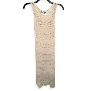 Theory Crochet Maxi Dress L Cream Cotton Open Knit Sheer Beach Cover Up Boho thumbnail 6