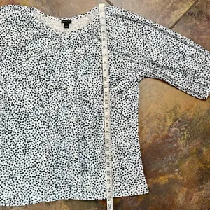 Ann Taylor Black Blue Spotted 3/4 Sleeve Top Large thumbnail 6