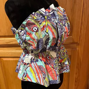 Anthropologie Diana Ruffled Smocked Strapless Tube‎ Top Abstract Print Size XS thumbnail 9