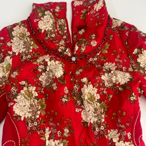 Tang Chao Red Floral Qipao Cheongsam Dress Cotton Mandarin Collar Size M thumbnail 6