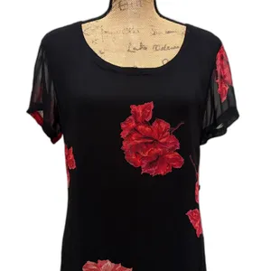 Lola P. Vintage 90s Midi Dress Black Red Floral Print Romantic Grunge‎ Size 10 thumbnail 3