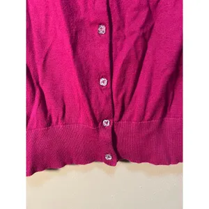 Loft Women's Sz XS Cardigan Sweater Crewneck Magenta Pink Jeweled Buttons Cotton thumbnail 6