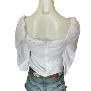 Veronica Beard White Peasant Top SIZE 12 Milkmaid Cottage Cotton Designer $348 thumbnail 6