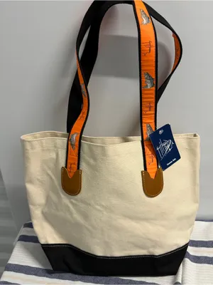 Guy Harvey Canvas Tote Bag NWT Bass Fish Embroidered Straps Beach Travel Shopper thumbnail 1
