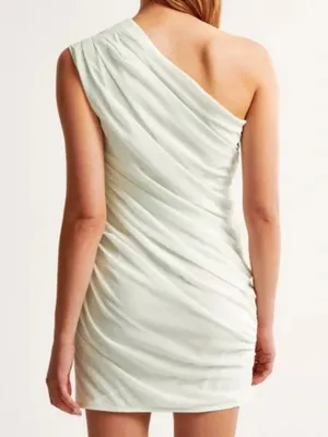 Abercrombie & Fitch One-Shoulder Chiffon Mini Dress Light Mint Green M Tall NWT thumbnail 2
