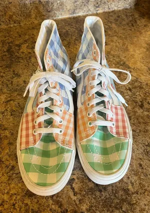 Vans Gingham High-Top Sneakers in Green,‎ Blue, Peach thumbnail 1