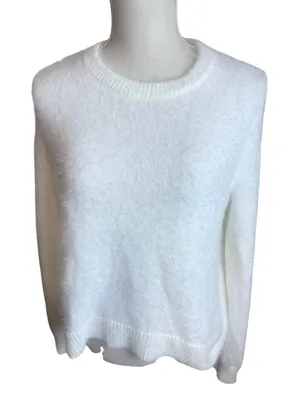 HM White Eyelash Fluffy Knit Sweater Womens Small Fuzzy Crew Neck Pullover thumbnail 1