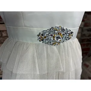 Adrianna Papell dress strapless formal cream jeweled sheer tired skirt thumbnail 3