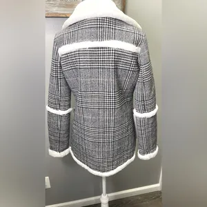 Altar'd State Women's Faux‎ Fur Plaid Print Coat Black/Gray/White Size Small thumbnail 3