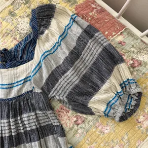 Free People All Lined Up Blue Multi Striped Puff Sleeve Mini Dress thumbnail 5
