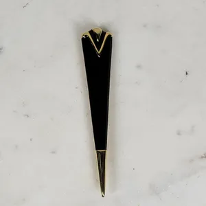 Monet Vintage Enamel Brooch Pin Black Gold Tone Art Deco Statement Jewelry thumbnail 13
