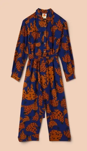 Farm Rio Banana Blue & Brown Printed Jumpsuit with Tie Waist Size Small thumbnail 1