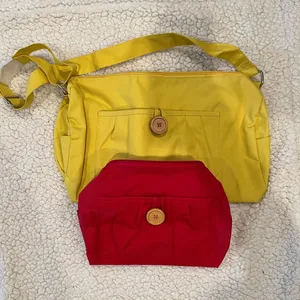 Duffle bag set. 2 med yellow (14 x 7) 1 small red interior and exterior pockets thumbnail 2