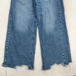 American Eagle 16 Jeans Super High Rise Baggy Wide Leg Raw Hem Blue Denim Grunge thumbnail 4