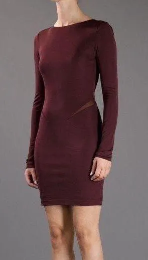 Alexander Wang T by women’s burgundy mesh inset fitted knit dress size small S thumbnail 1