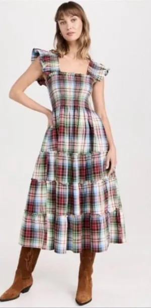 Hill House Ellie Nap Dress in White Multi Tartan Plaid Small NEW thumbnail 1