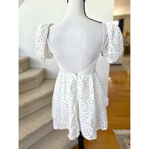 For Love & Lemons Becca White Eyelet Mini Corset Milkmaid Lace Trim Puff Sleeve thumbnail 5
