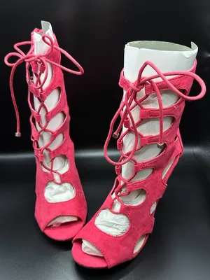 Wild Diva Hot Pink Suede Cutout Lace Up Stiletto Heel Booties Barbiecore Glam thumbnail 5