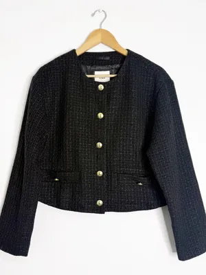 Abercrombie & Fitch Tweed Jacket Black Cropped Blazer Large thumbnail 2