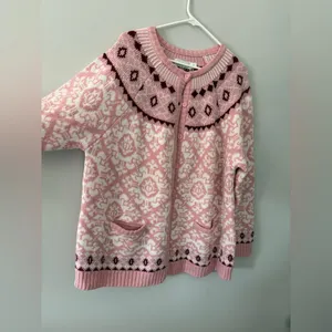 VTG Christmas Sweater Cardigan Hippie Boho Pink Magenta Aztec Pattern Size 2X thumbnail 2