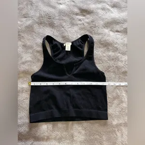 BOZZOLO Black Ribbed Crop Tank Top Sports Bra Activewear Gym Casual Sz S/M EUC thumbnail 4