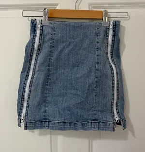 Carmar Light Blue Denim Mini Skirt with White Side Zippers thumbnail 1