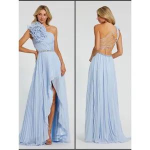 Mac Duggal Blue Size 4 Pleated Ruffle One Shoulder Maxi Gown Dress thumbnail 2