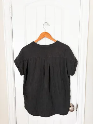 Faherty Dream Cotton Gauze Desmond Blouse Charcoal Grey Size Small thumbnail 3