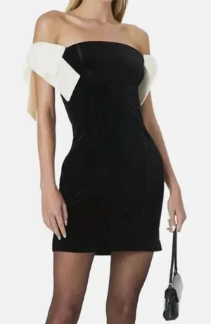 French Connection Black Velvet Satin Bow Mini Dress(Size Small) thumbnail 1