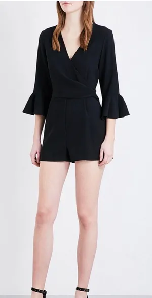 Topshop Black Surplice Romper with Ruffle Sleeves thumbnail 1