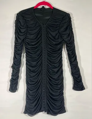Fiestar Bodycon‎ Ruched Dresss Front W/Hook & Closure Sz L Black New thumbnail 1