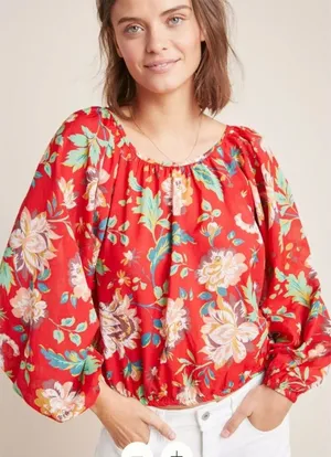 Anthropologie‎ Maeve Red Floral Lake House Top thumbnail 1