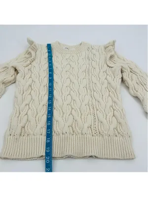 Frame Sofia Cable Knit Ruffle Sweater Beige XS thumbnail 10