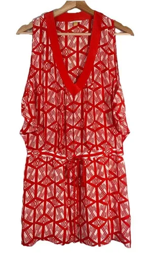 Leifsdottir Anthropologie Catalyst Red Orange White Silk Tunic‎ Dress Size 0 thumbnail 1