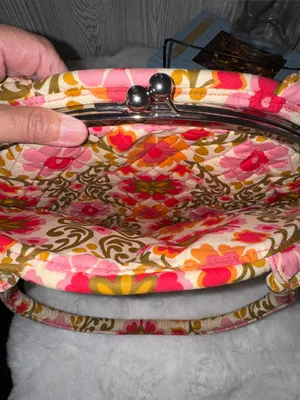 Vera Bradley Floral Quilted Handbag-Pink, Olive & Orange thumbnail 8