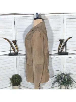 Vintage Y2K Suede Leather Blazer Coat Camel Brown Size M thumbnail 13